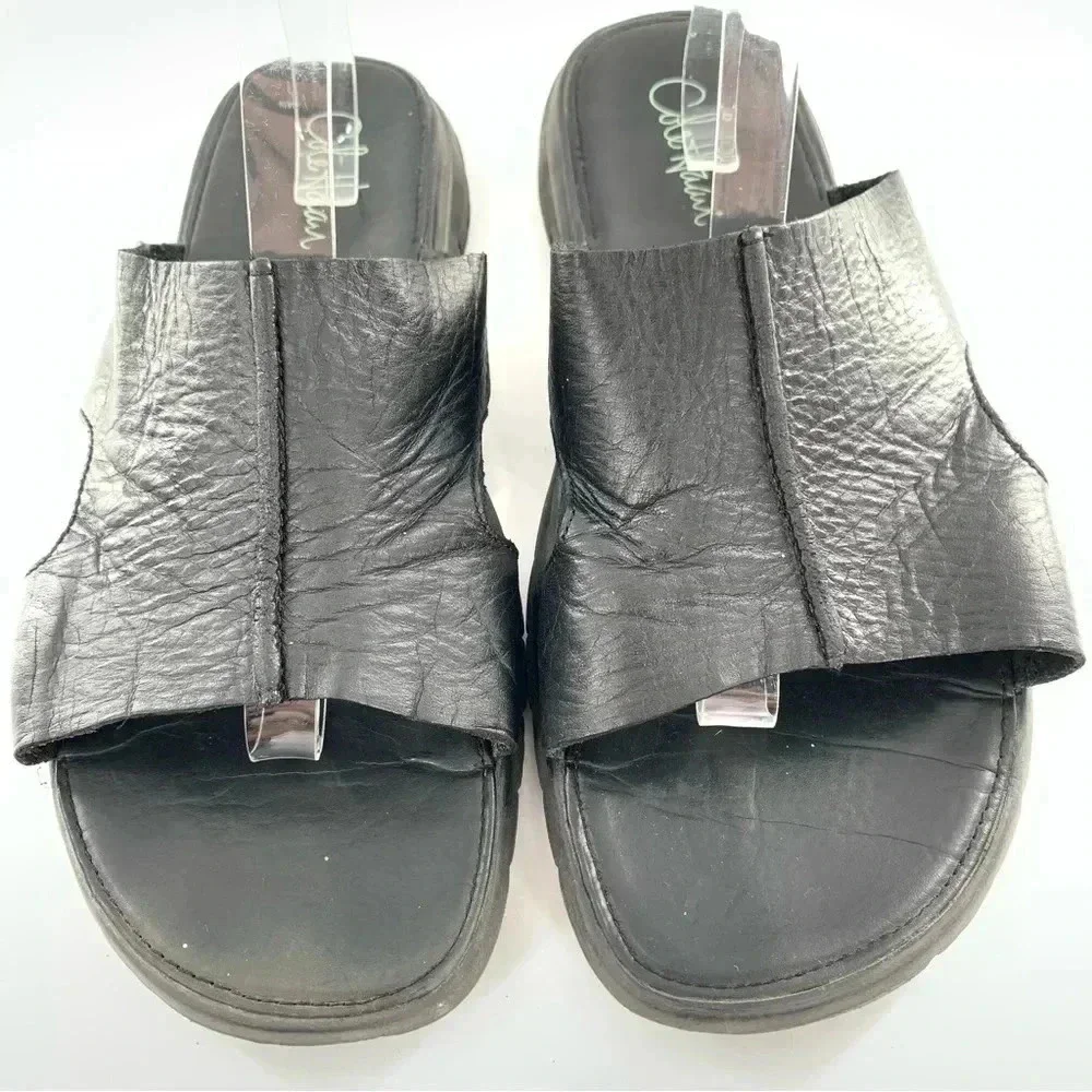 Cole haan mens sandals size 12 black leather Nike lab comfort slides